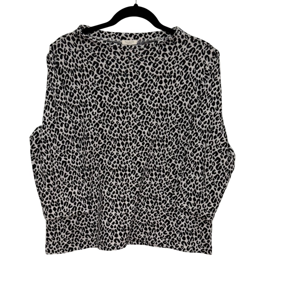 Talbots Petite Leopard Print Boat Neck 3/4 Sleeve Knit Top Black White LP